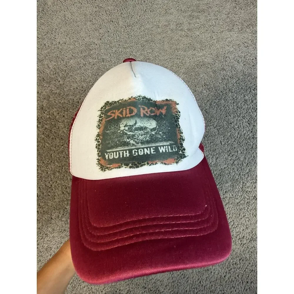 VTG Skid Row Hat Cap Snap Back Mens One Size Red Mesh Trucker Youth Gone Wild